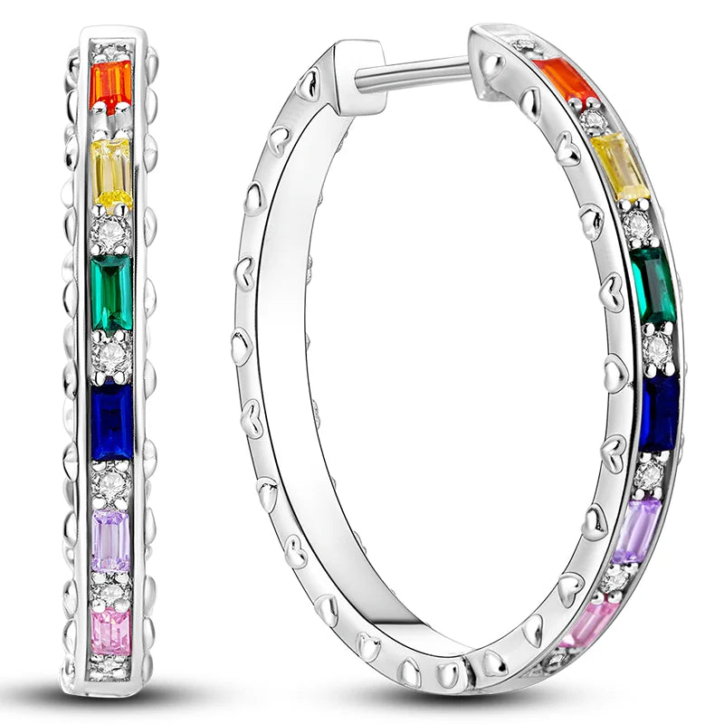 Hot Classic Original 925 Sterling Silver Earrings Colorful Circle Hoop Earrings For W alternate view