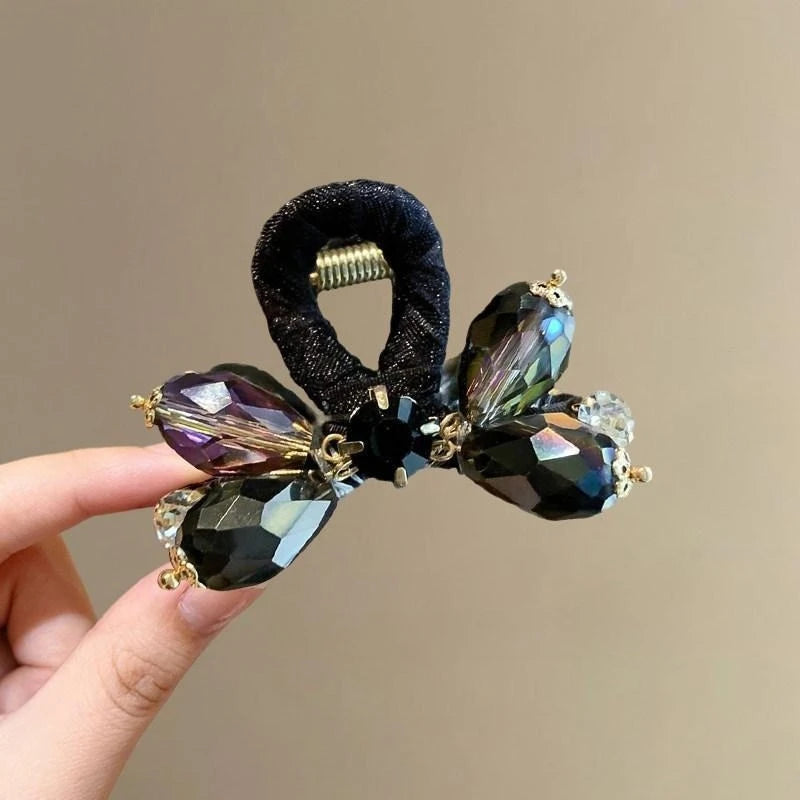 Pink Floral Crystal Rhinestone Hair Claw Clip Elegant Hair Accessories for Wedding Daily Party Dating Hair Accessories