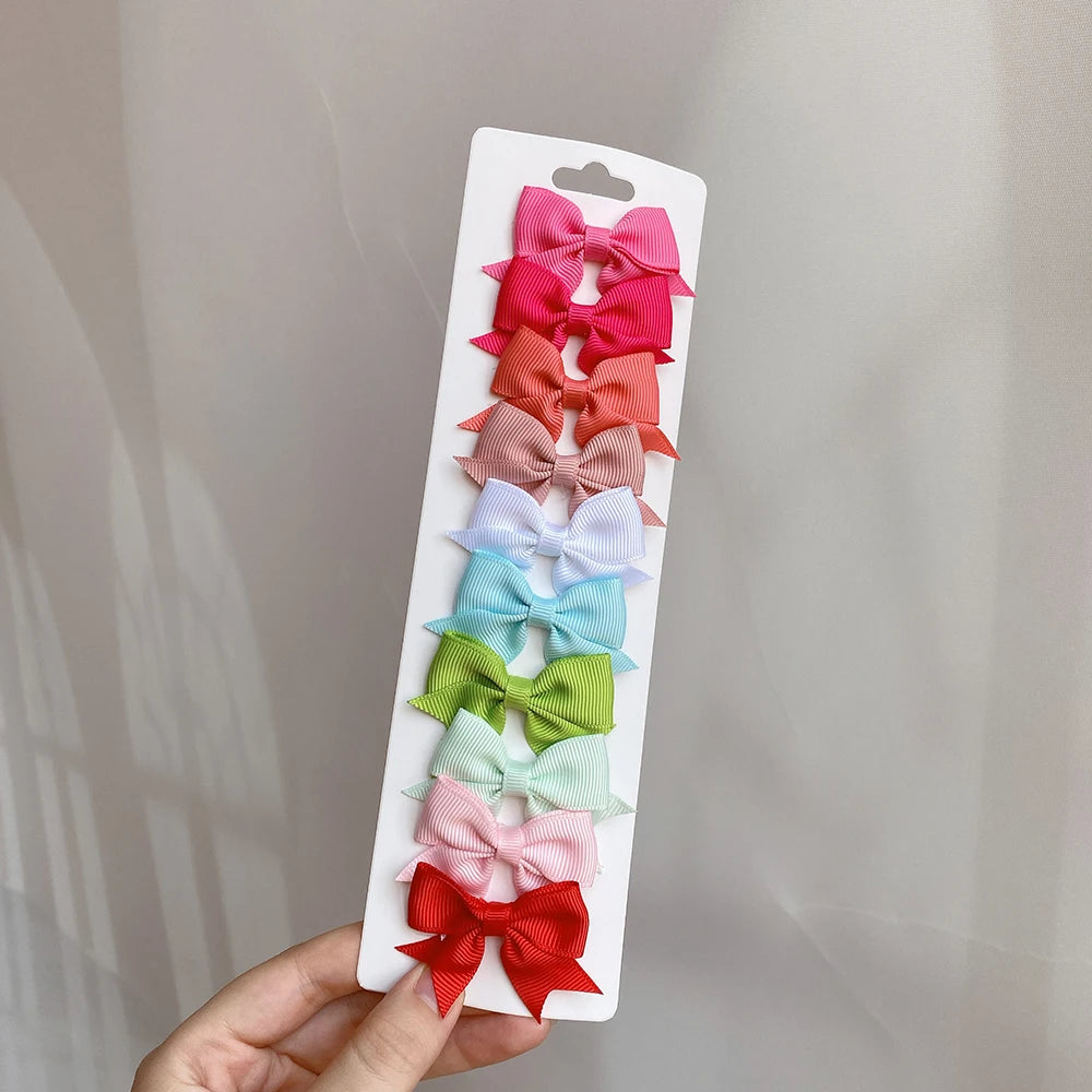 10Pcs/Set Solid Color Kids Bows Hair Clips for Baby Girls Handmade Ribbon Bowknot Hai alternate view