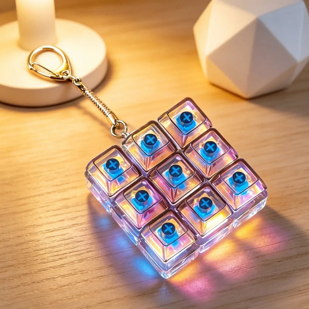 LED Light-Up Keychain Keyboard Clickable Button Fidget Toy for Stress Anxiety Relie additional angle