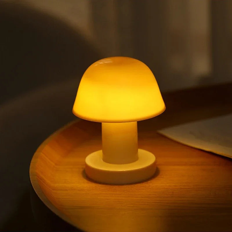 Mini Creative Mushroom LED Night Light | Battery Powered Portable Desktop Sunset Lamp close-up view