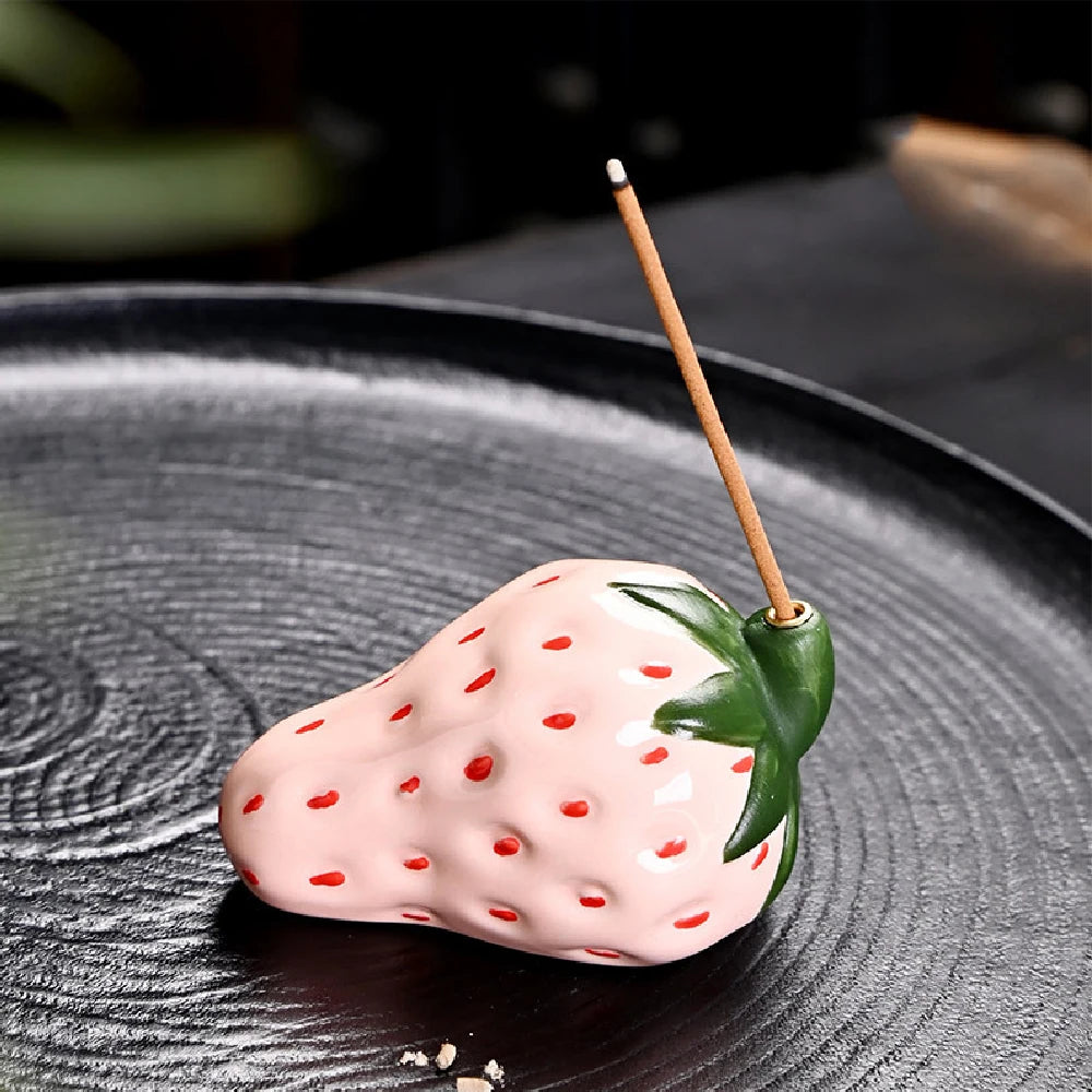 Strawberry Ceramic Incense Burner | Realistic Fruit Home Aromatherapy Decor close-up view