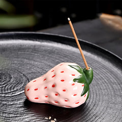 Strawberry Ceramic Incense Burner | Realistic Fruit Home Aromatherapy Decor close-up view