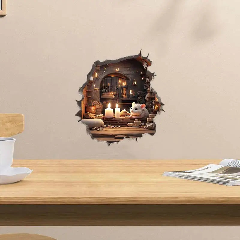 Mouse Hole Wall Decal Sticker | Removable Funny Wall Decoration close-up view