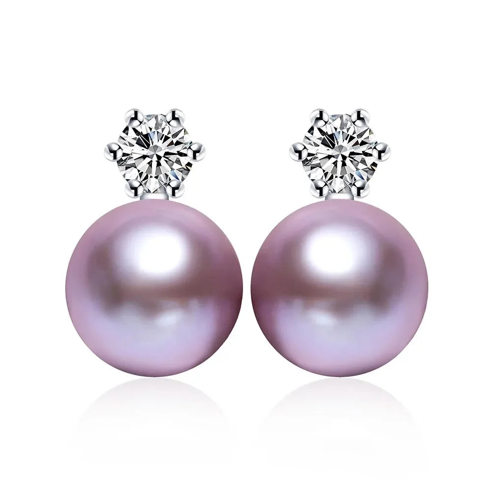 Real Freshwater Pearl Stud Earrings | 100% Genuine AAAA Pearl in 925 Sterling Silver close-up view