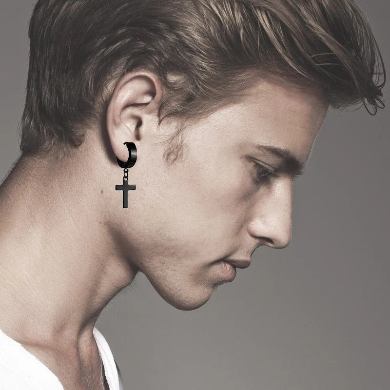 1 /11 Pairs Punk Stainless Steel Stud Earrings Black Earrings Set For Men Women Vinta lifestyle view