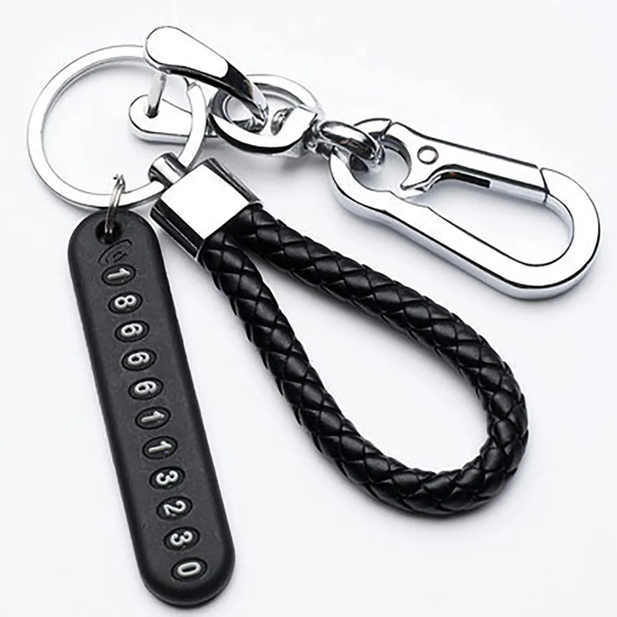 Trendy DIY Mobile Phone Number Plate Pendant Keychain for Men Punk Simple Woven Lea additional angle