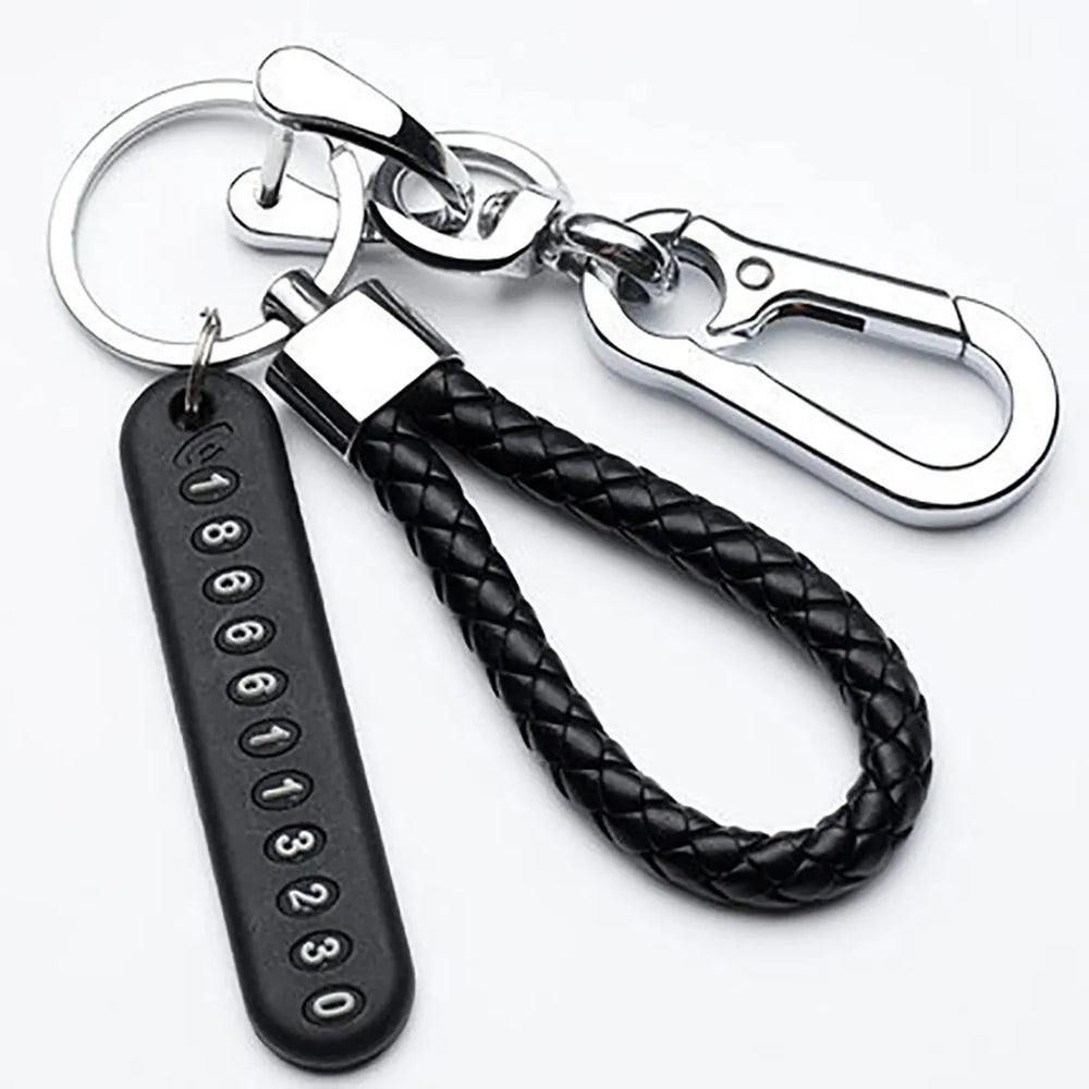 Trendy DIY Mobile Phone Number Plate Pendant Keychain for Men Punk Simple Woven Lea additional angle