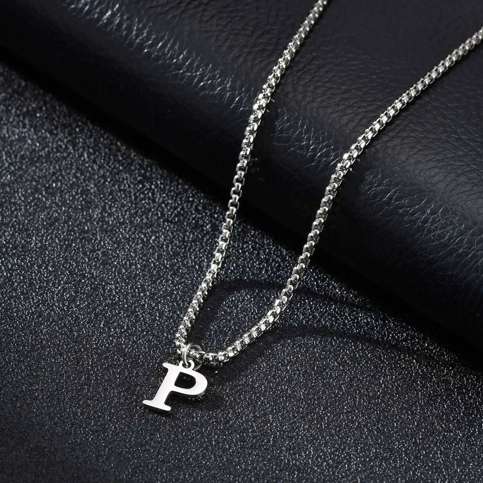 Minimal A-Z Initial Necklace for Men | Stainless Steel Letter Pendant alternate view