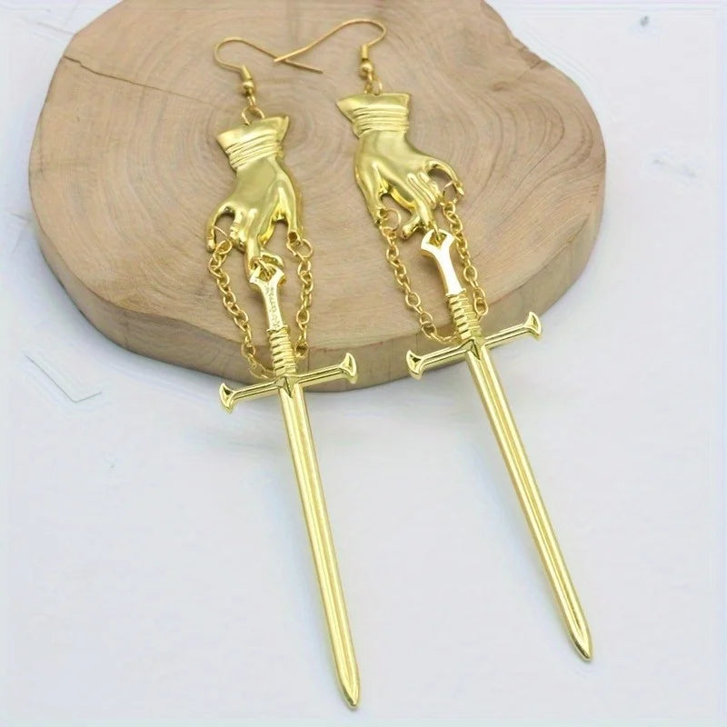 Sword Earrings for Women | Gothic Punk Drop Earrings detail view