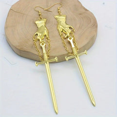 Sword Earrings for Women | Gothic Punk Drop Earrings detail view