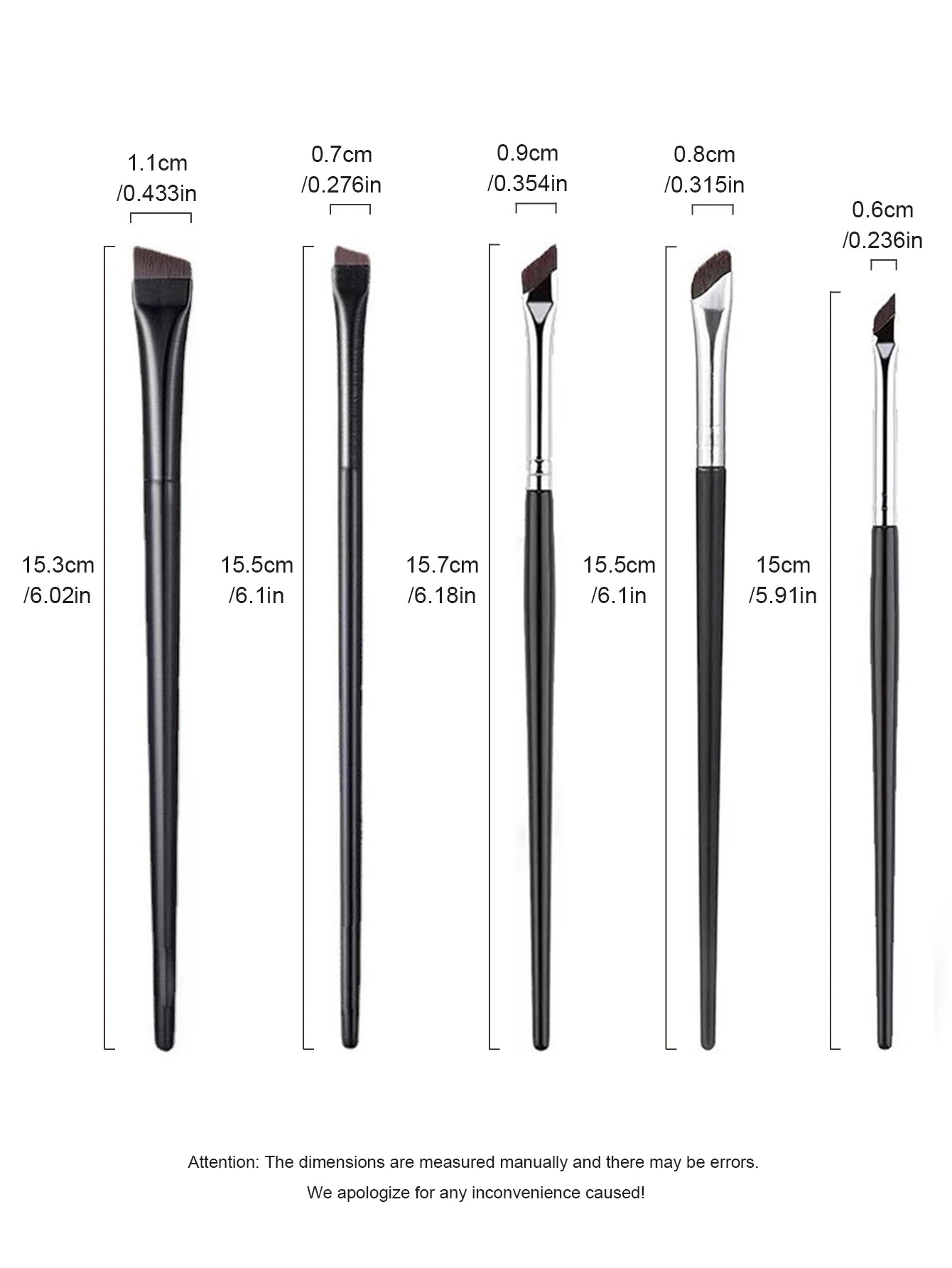 5-Piece Makeup Brush Set | Blade Eyeliner, Flat Eyebrow & Silkworm Brushes additional angle