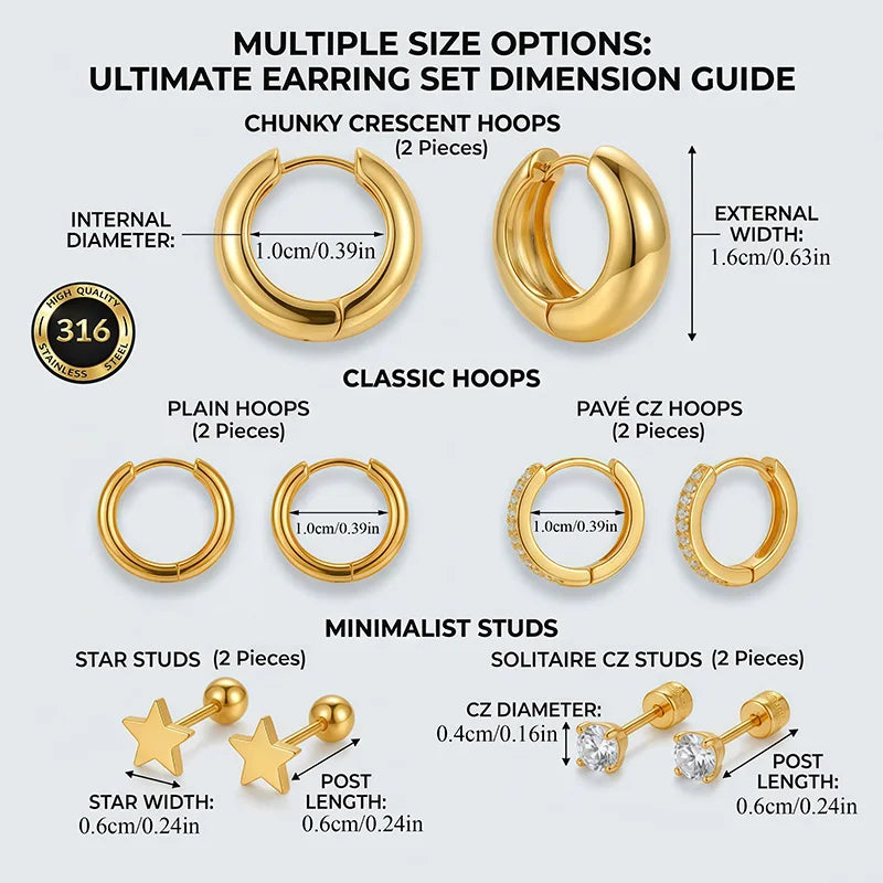 EVISPOL 20G Stainless Steel Screw Back Stud Earrings for Women Men Hypoallergenic CZ Hug detail view