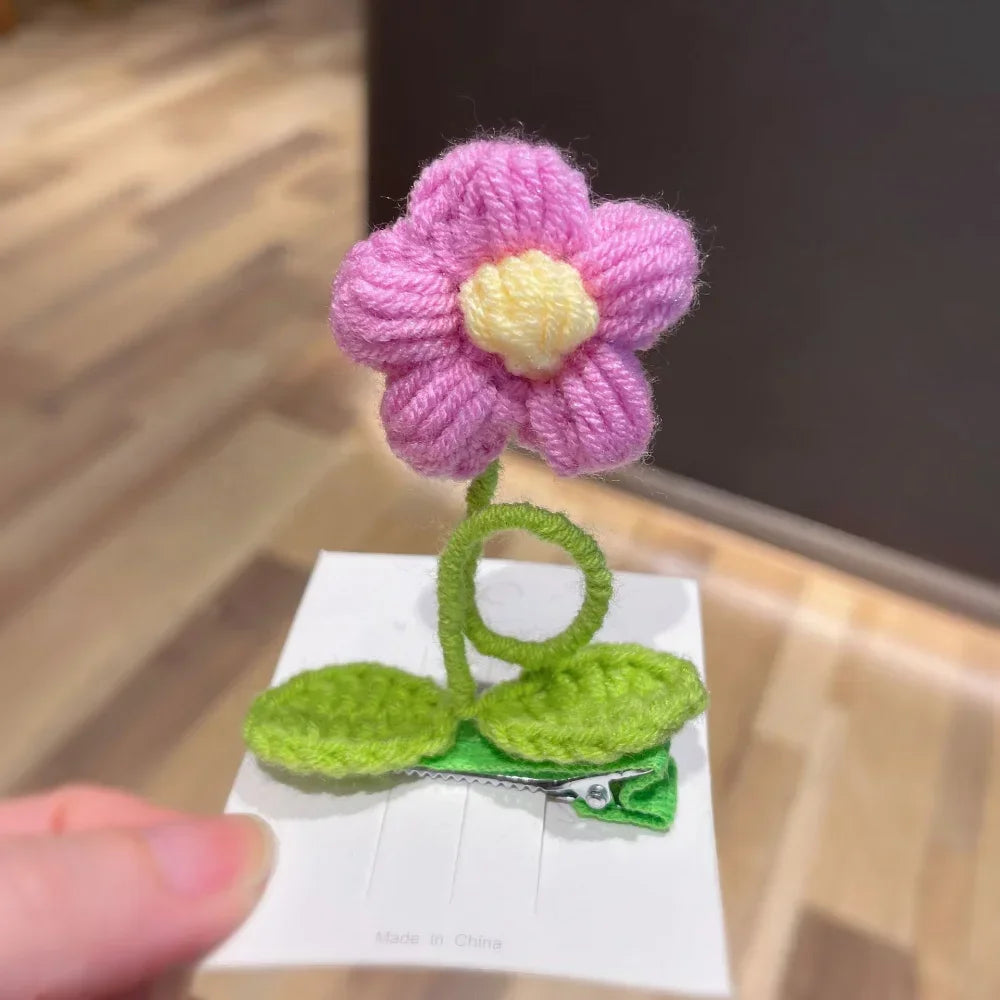 Handmade Knitting Wool Flower Alligator Hair Clips for Kids