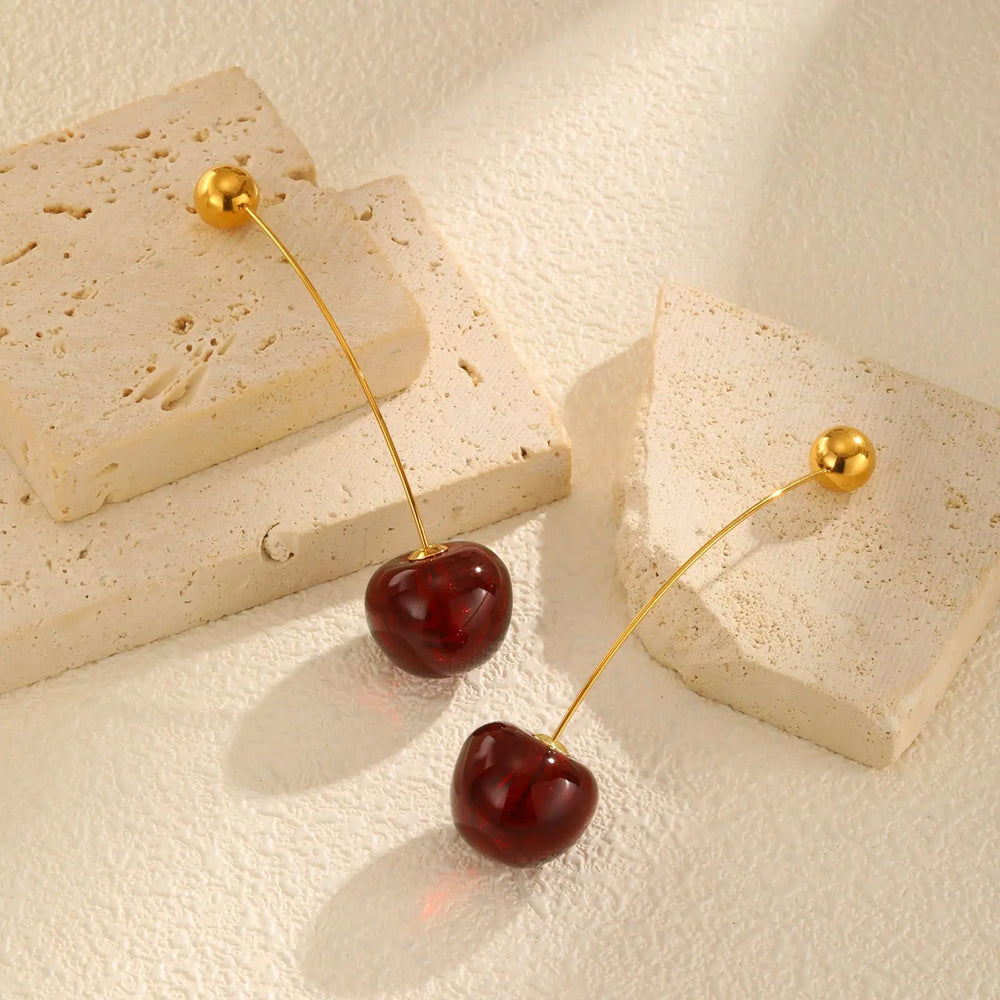 Vnox Vivid 3D Cherry Earrings | Fashion Cute Fruit Drop Earrings for Women lifestyle view