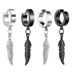 1 Pairs Fashion Cross Feather Stud Earrings Punk Rock Style for Women Men High Quality Stainless Steel Hiphop Ear Jewelry