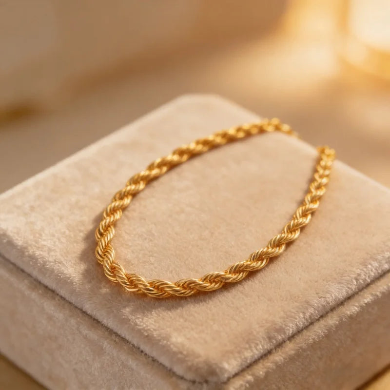 Andara 925 Sterling Silver 18K Gold Plated 4MM Twisted Rope Necklace | Unisex Fashion lifestyle view