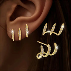 Rhinestone Three-Claw Earrings 2 Pcs