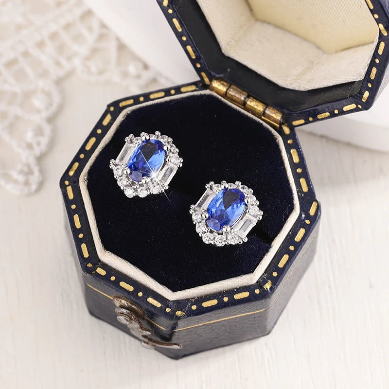 S925 Sliver Plated New Fashion Sapphire Prong Earring For Ladies-High Quality Jewelry lifestyle view