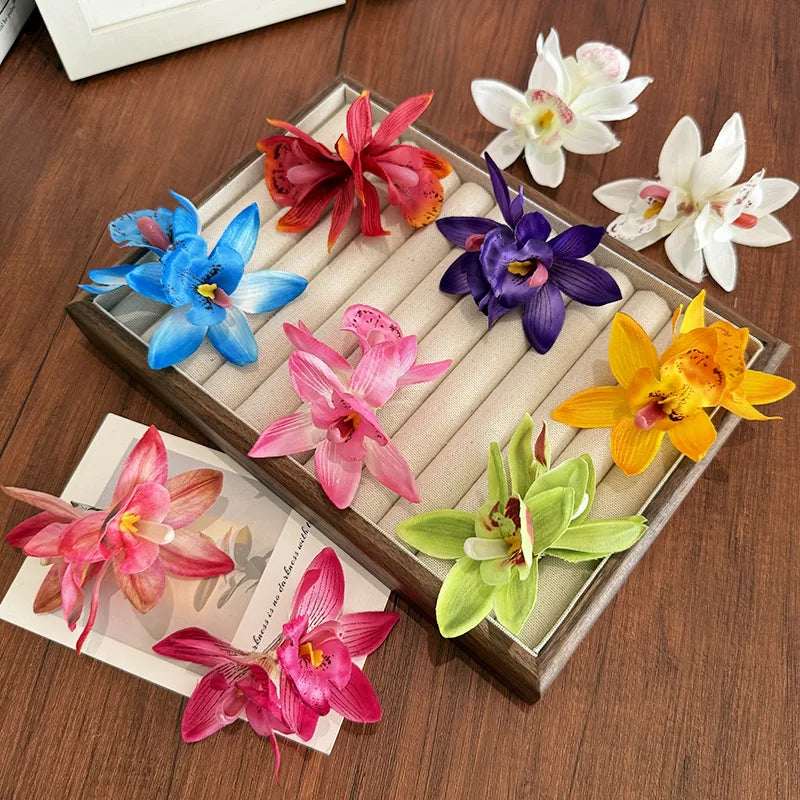 Hawaiian Thai Orchid Flowers Hair Clips Bride Flowers Hair Clips Girls Sweet Hairpins close-up view