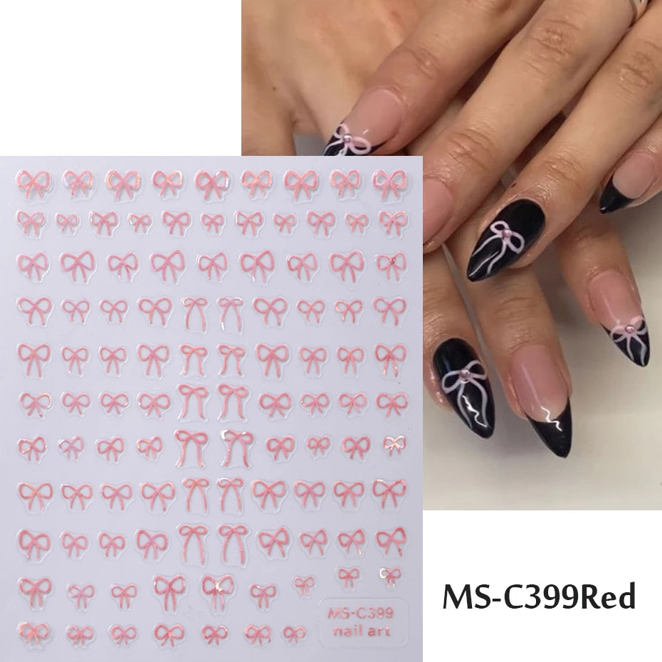 1/2pcs Black White Pink Mini Bowknot Design Nail Art Sticker Self Adhesive Lace Ribbo alternate view