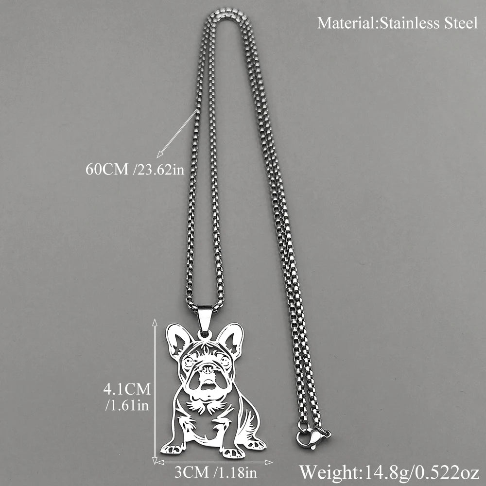 French Bulldog Pendant Necklace | Stainless Steel Dog Jewelry for Women Men close-up view