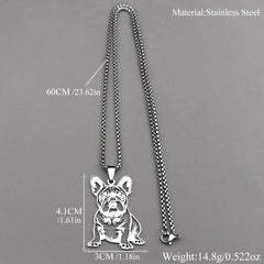 French Bulldog Pendant Necklace | Stainless Steel Dog Jewelry for Women Men close-up view