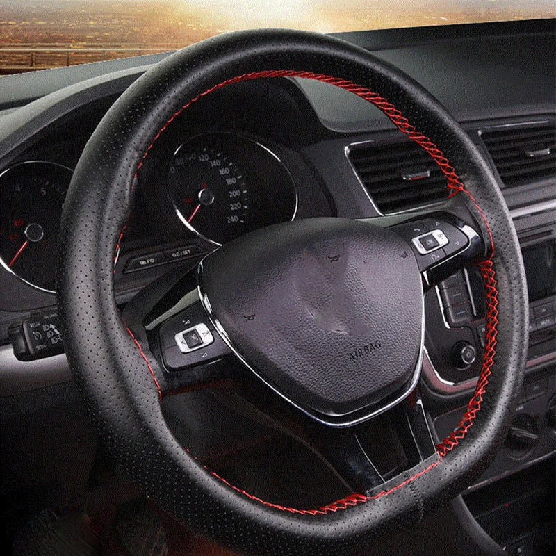 Steering Wheel Cover Faux Leather 38cm DIY Stitching additional angle