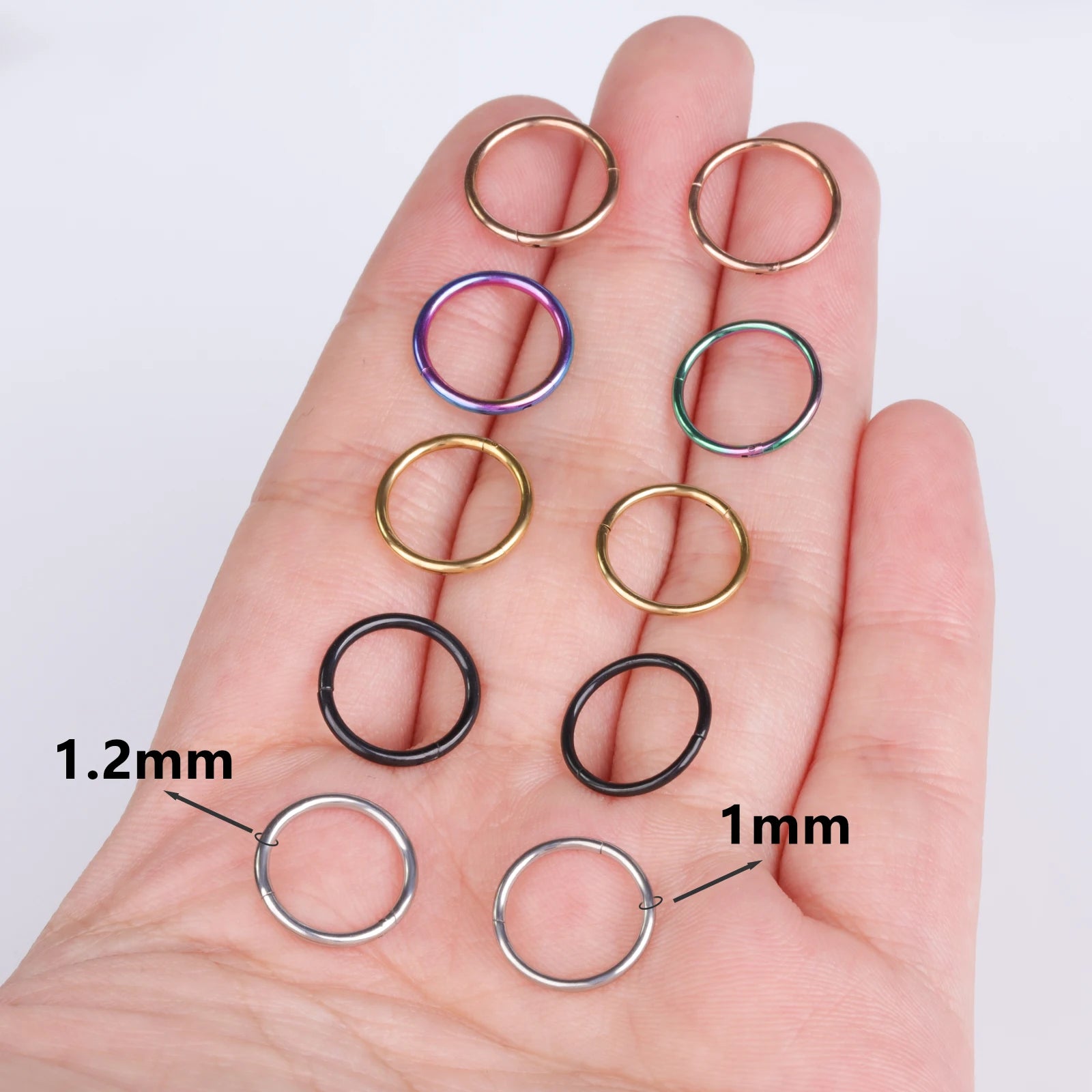 5/10Pcs 16G Nose Ring Hoop Stainless Steel Hinged Nose Rings Septum Clicker Tragus Helix detail view