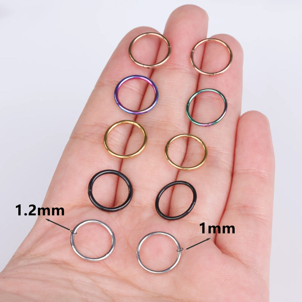 5/10Pcs 16G Nose Ring Hoop Stainless Steel Hinged Nose Rings Septum Clicker Tragus Helix detail view