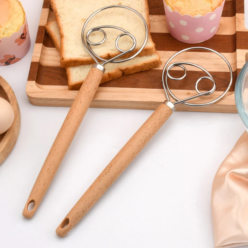 10 Inch Danish Dough Whisk | Hand Blender for Bread, Batter, and Eggs close-up view