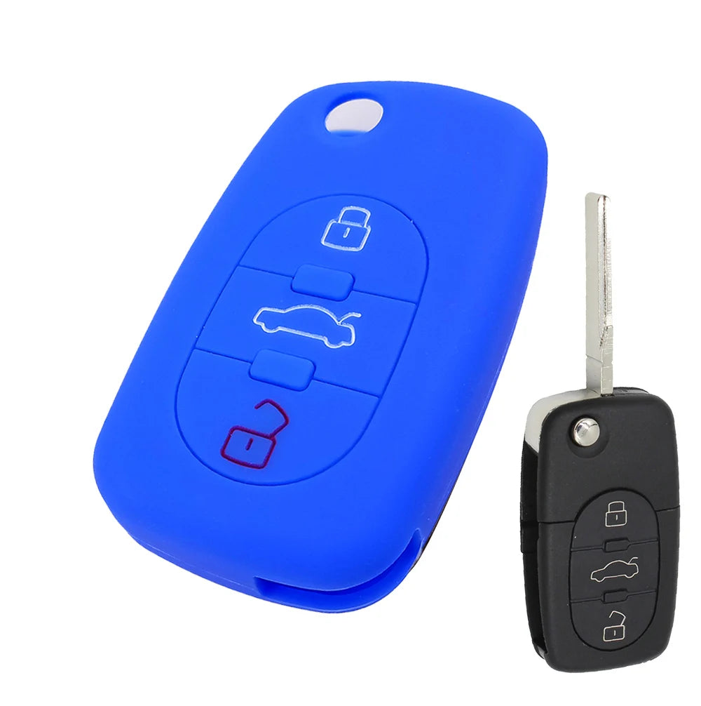 XUKEY Silicone Car Key Fob Cover Case | 3 Button Flip Remote Holder for Audi A2 A3 S3 alternate view