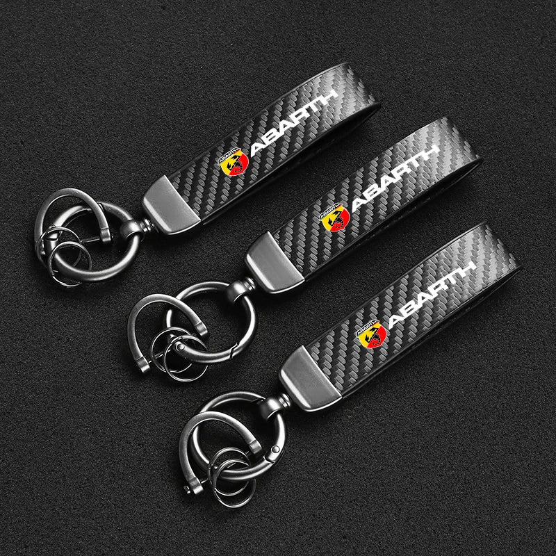 Fashion Carbon Fiber Car Keychain | Microfiber Leather Key Ring for FIAT Models additional angle