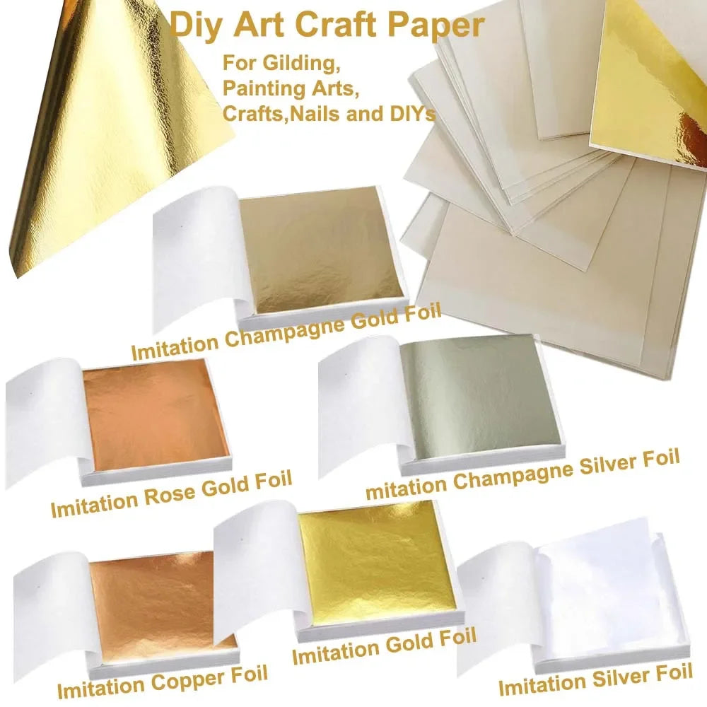 Imitation Gold Leaf Sheets for Crafts | 100pcs Metallic Foil Paper alternate view