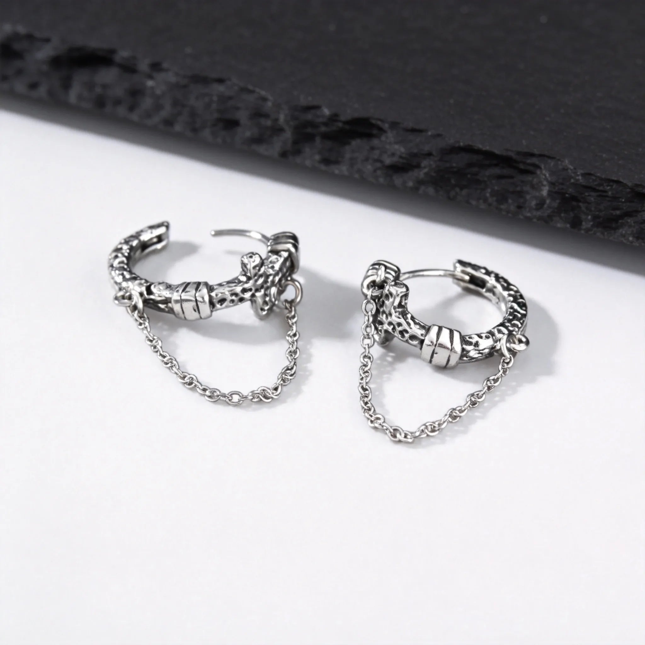 Vintage Cross Hoop Earrings for Men,Rock Punk Gothic Metal Pierced Huggies Earrings,P lifestyle view