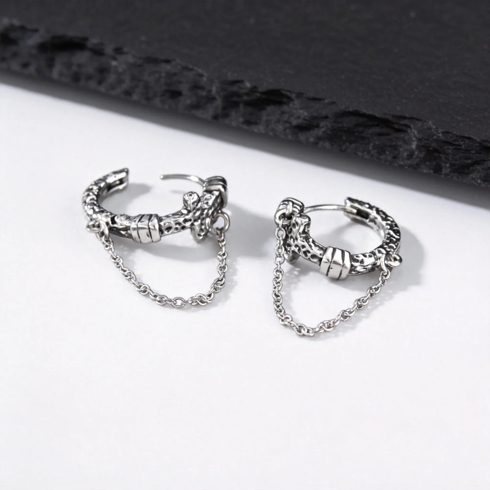 Vintage Cross Hoop Earrings for Men,Rock Punk Gothic Metal Pierced Huggies Earrings,P lifestyle view