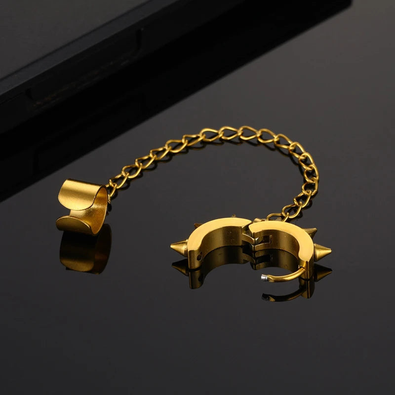 Punk Cross Pendant Clip Earring | Unisex Metal Chain Tassel Ear Cuff additional angle