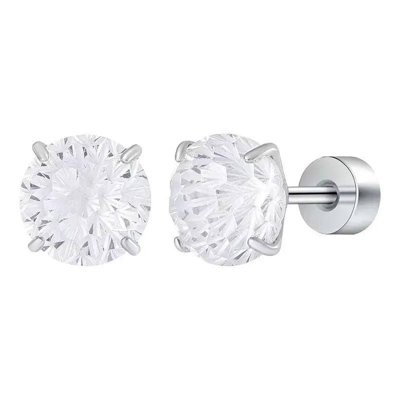 Crystal Stud Earrings Faceted Multicolor Stainless Steel Screw Back Tarnish Resistant Pi detail view