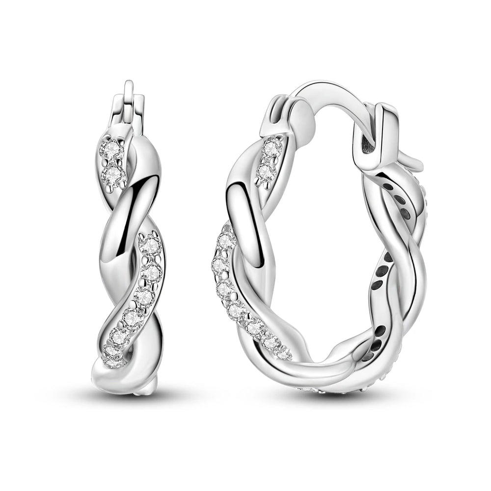 Original 925 Sterling Silver Women Hoop Earrings High Quality Shine Zircon U Shaped C alternate view