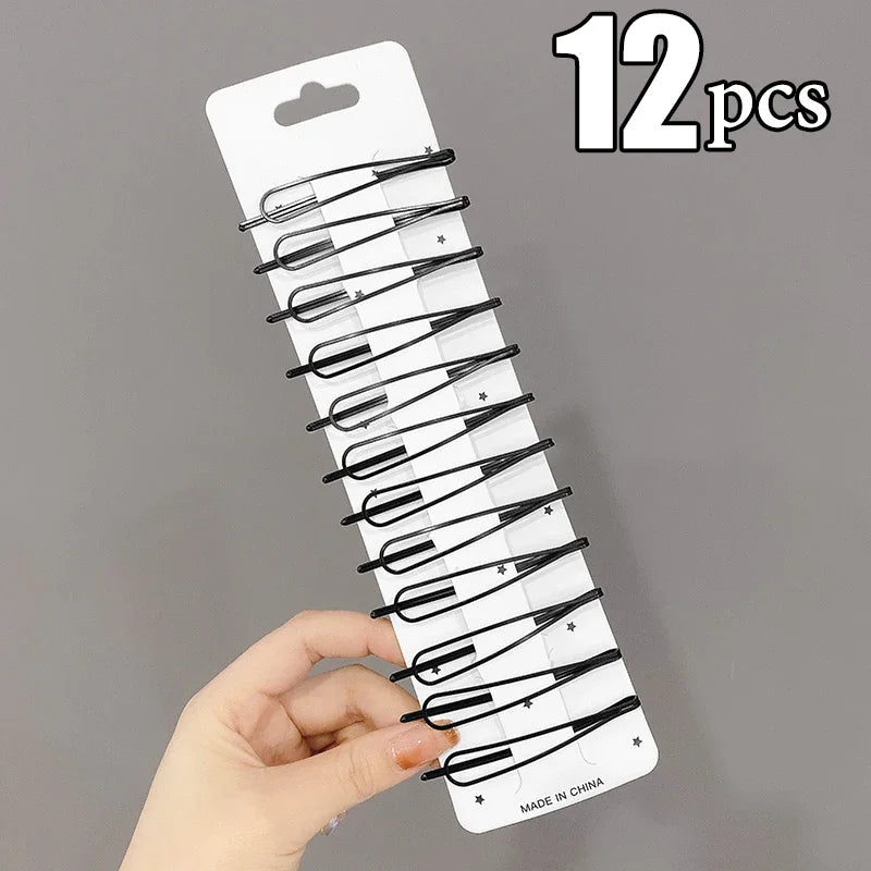 3/12Pcs Black Hair Clips Bobby Pins Wavy Hairpins Metal Barrettes Invisible Wave Hairg close-up view