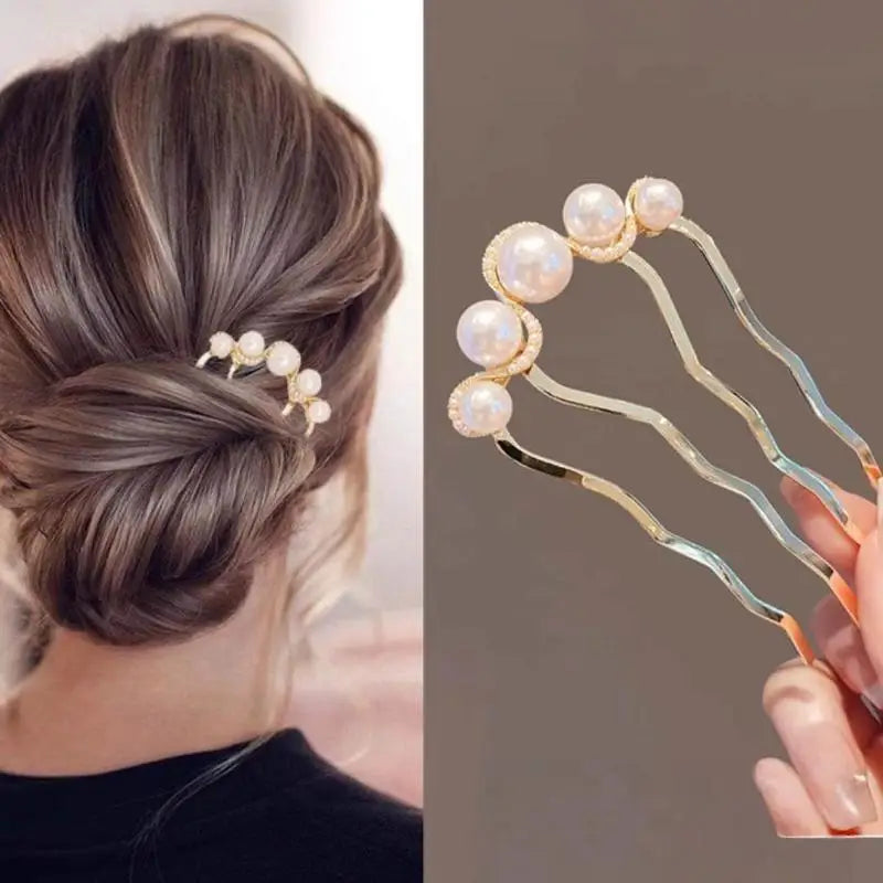 1Pcs Pearl Hair Fork Hair Clip Hairpins Metal U-Shaped Hair Sticks Combs Women Girl Hair Accessories Ornament Styling Tool〔CC55〕