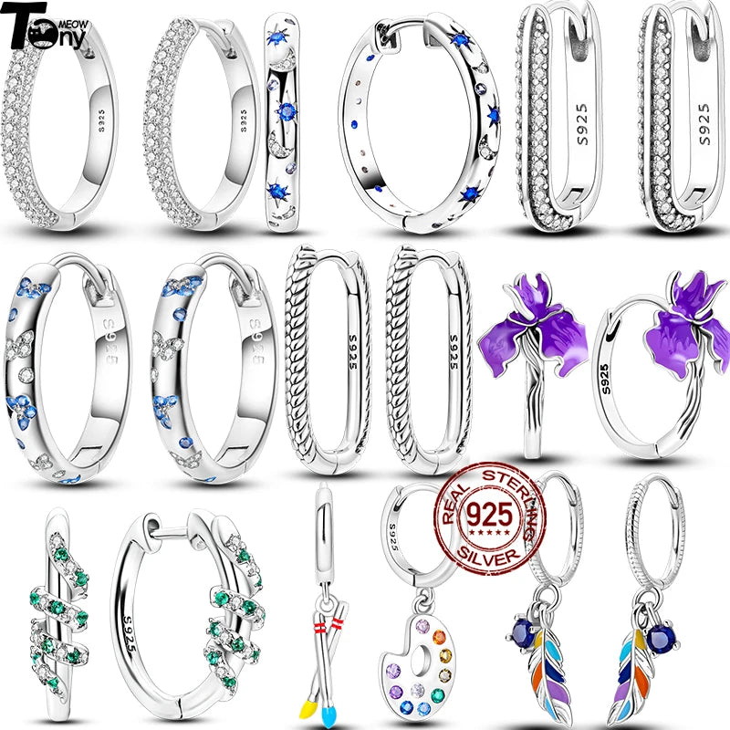 Hot Classic Original 925 Sterling Silver Earrings Colorful Circle Hoop Earrings For Women Party Wedd
