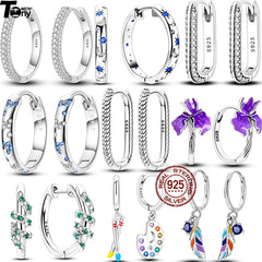 Hot Classic Original 925 Sterling Silver Earrings Colorful Circle Hoop Earrings For Women Party Wedd