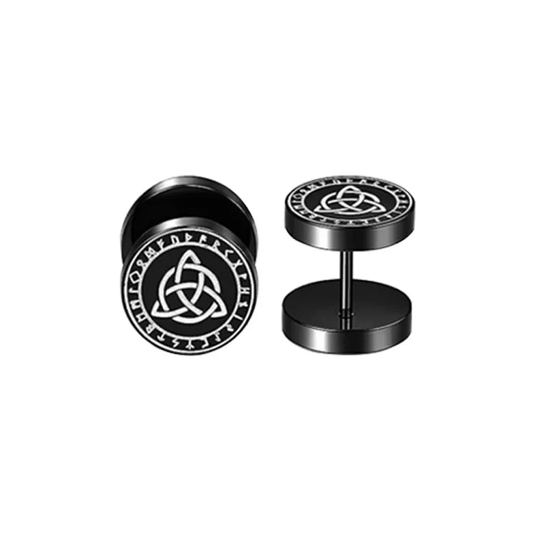 1Pair 18G Viking Rune Round Stud Earrings for Men Women, 316L Stainless Steel Cartila alternate view