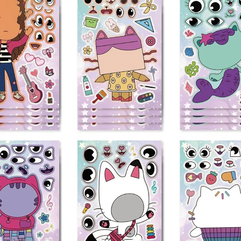 Gabby's Dollhouse Make A Face Puzzle Stickers | 6 Sheets DIY Cartoon Sticker Set alternate view