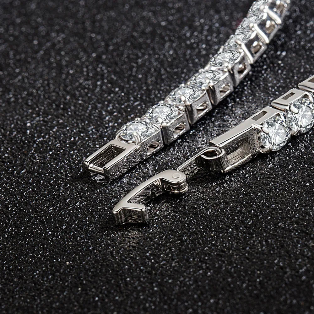 S925 Sterling Silver Tennis Bracelet with Zirconia | 4mm Fashion Wedding Jewelry close-up view