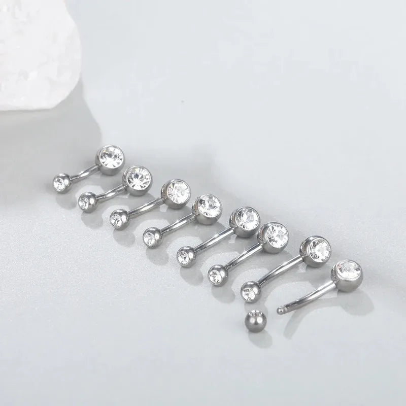 1Pcs G23 Titanium 14G Gold Color Belly Button Rings, Navel Nombril Piercing CZ Gem 6/8 close-up view
