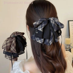 【MAX-22】Vintage Plaid Butterfly Knot Hair Clip Women's Back Of Head Bun Shark Hair Clip Hair Accessories