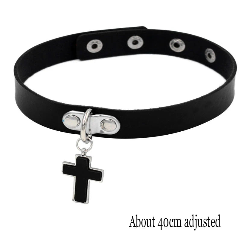 Gothic Bat Heart Lock Punk Choker | Black Leather Collar Necklace alternate view