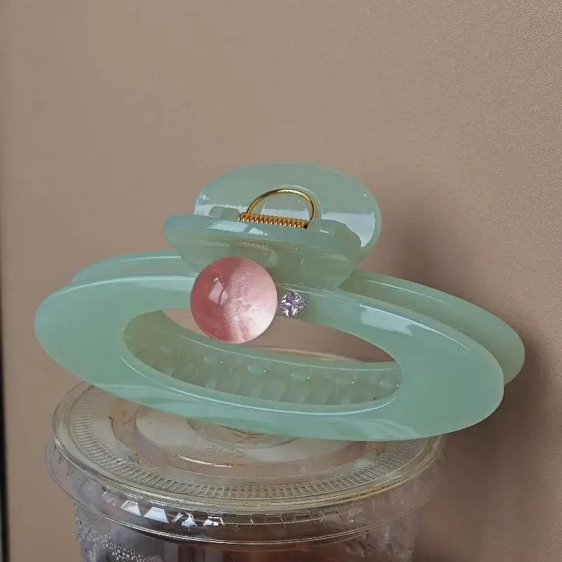 Sweet Pink Round Bead Hair Claw Creative Planet Hollow Out Oval Hair Clip Women Fashion Hair Accessories
